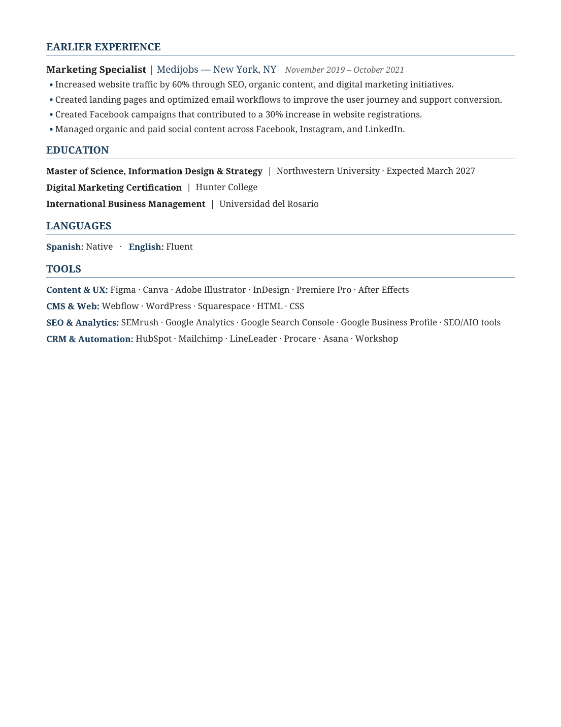 Karen Fernández résumé, page 3 of 3